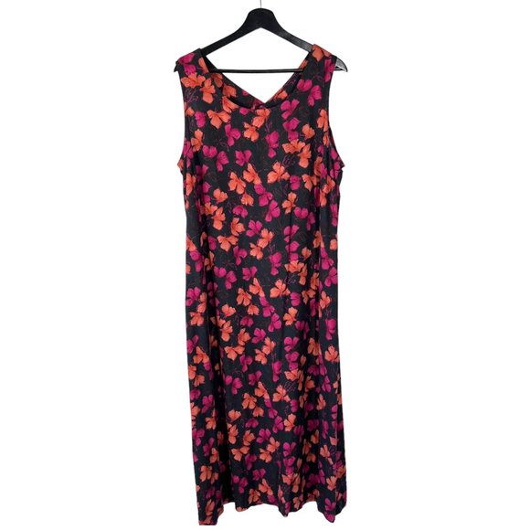 Vintage Dresses & Skirts - Vintage 90s Black Multicolor Floral Print Sleeveless Full Length Dress XL